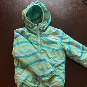 The North Face Aqua and Lime Hooded Jacket